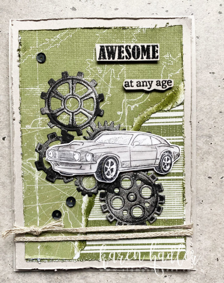 Geared Up Garage Masculine Card - Karen Hadler Stamping Bees