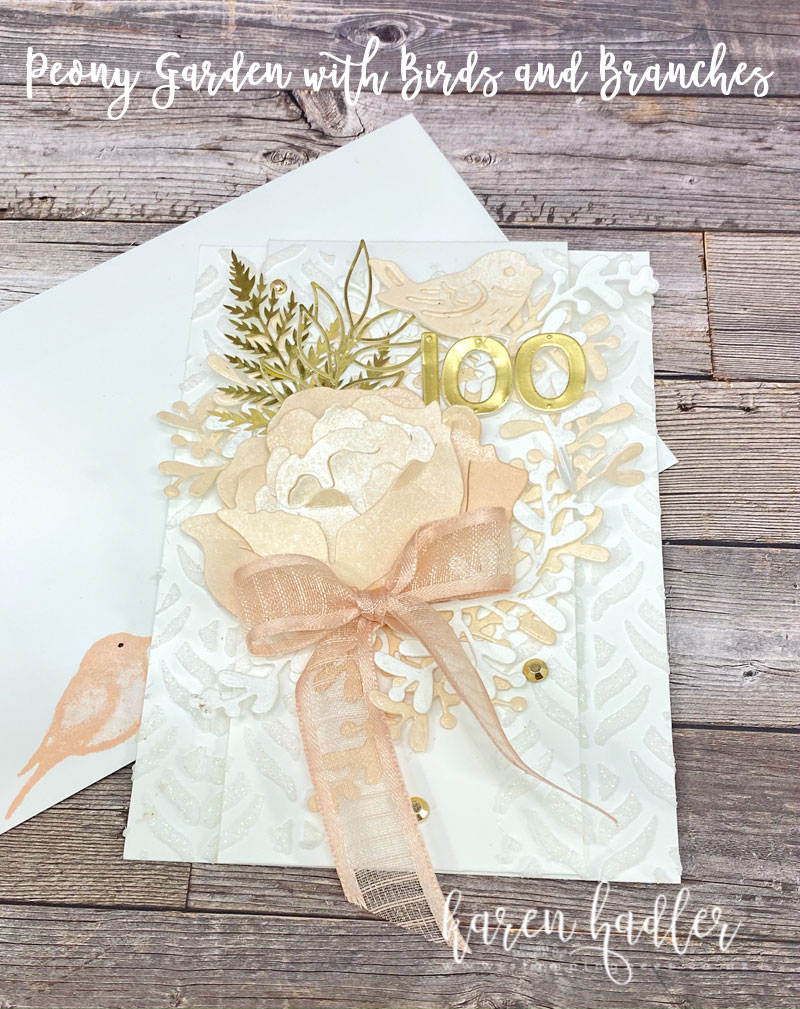 Gold, Shimmer, Flowers and Birds for a very special 100 Birthday card