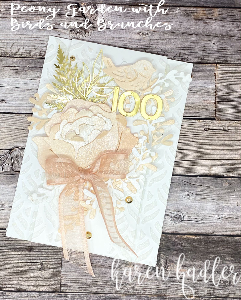 100 a very special Birthday card with Shimmer ribbon, flowers and birds