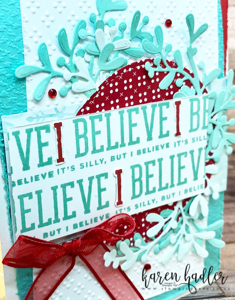 I Believe in Christmas means More close up of Sentiment.