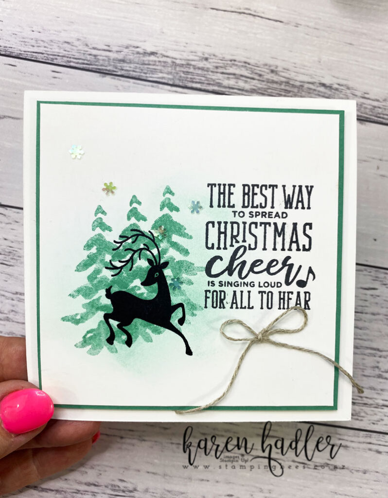A Quick Christmas card featuring In the Pines, Christmas Means More and Festive Post.