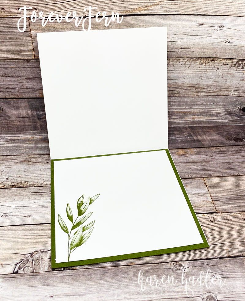 Inside of the masculine card stamped with Forever Ferns