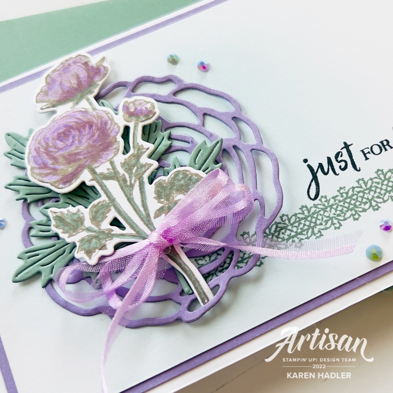 A close up off a flower and leaves on a greeting card just for you.