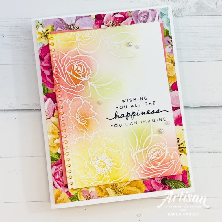 Hues of Happiness with Emboss Resist Technique Karen Hadler Stamping Bees